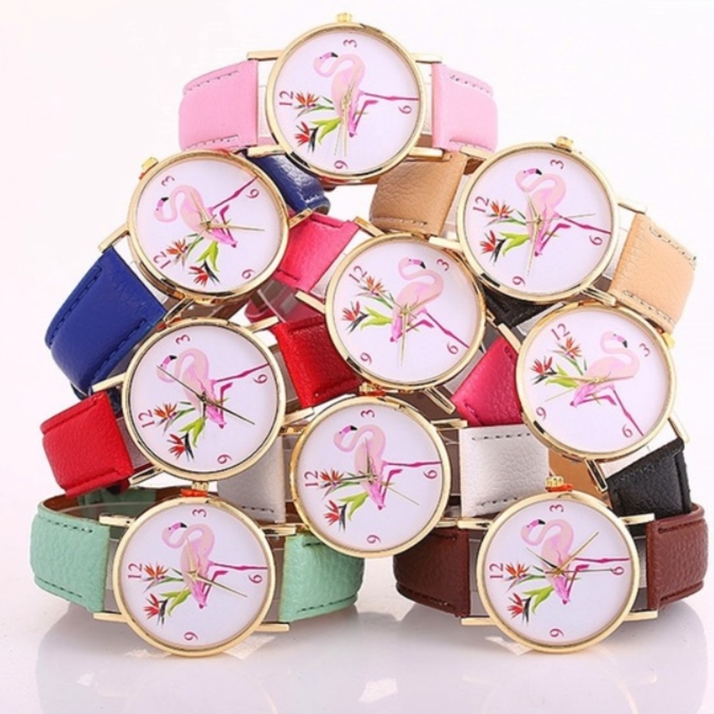 🔥2 x $25🔥Flamingo quartz leather strap watch